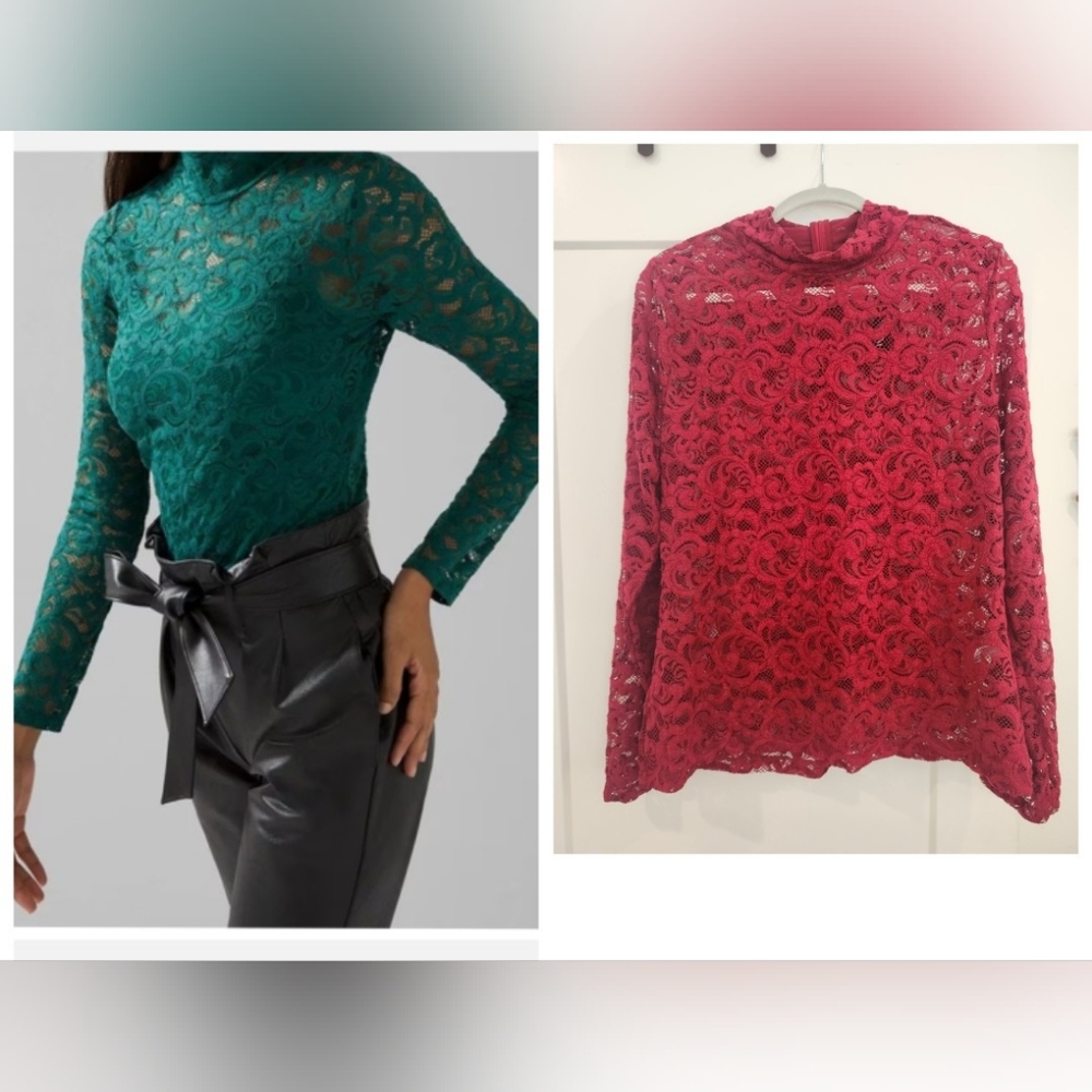 NEW WHBM TURTLENECK LACE RED BLOUSE SIZE XL INDULGENT WHITE HOUSE BLACK MARKET